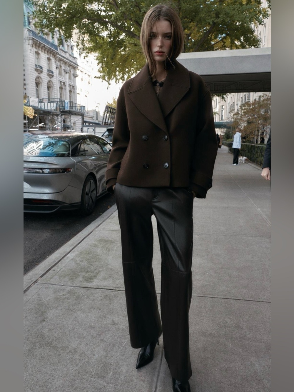 Zara NWT Brown Double Breasted Cropped Coat | Oversized Lapel Tailored Jacket